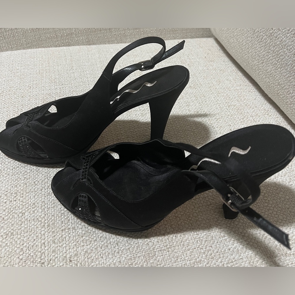 Nina Black Peep Toe Heels